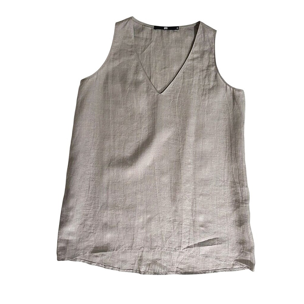 Jarbo Linen‎ Sleeveless Tank V Neck Gray - XS